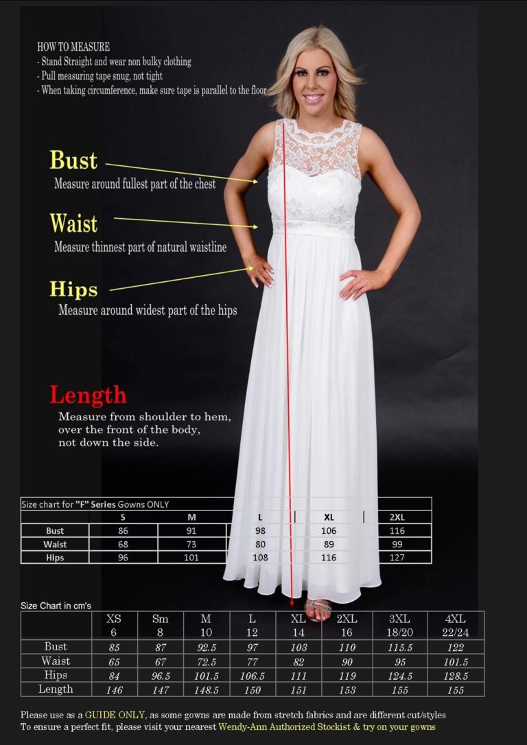 Size Chart - Wendy Ann Bridal, Bridesmaid & Formal Gowns