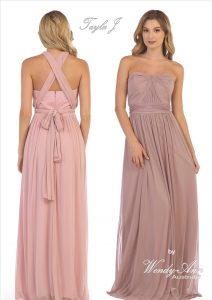 sleeve less plated Evening gown for Bridesmaids front and back